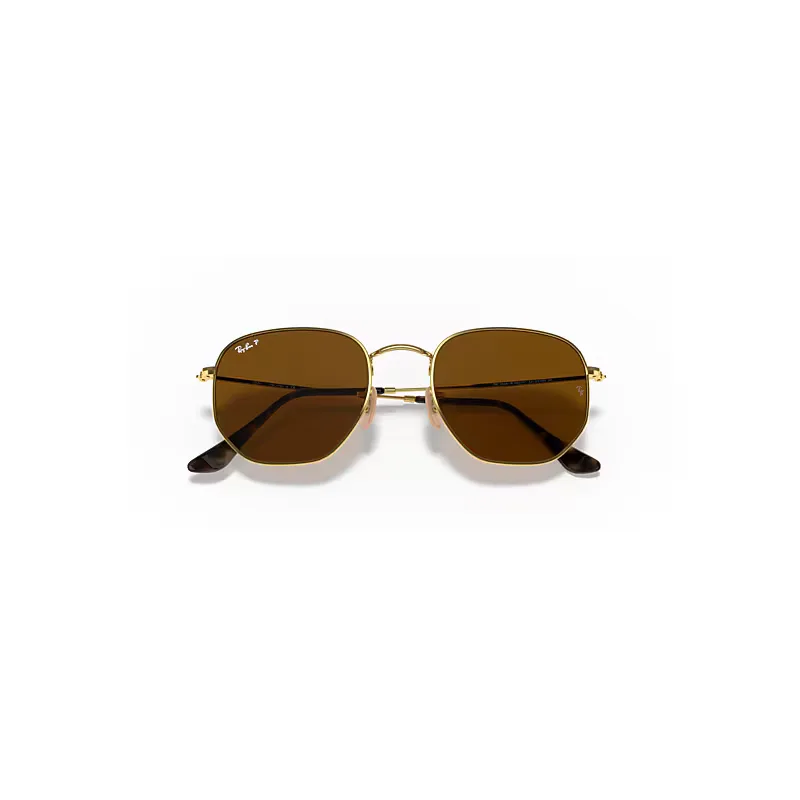 Hexagonal Flat Lenses Sunglasses Arista Gold Frame Brown Lenses Polarized by Ray-Ban