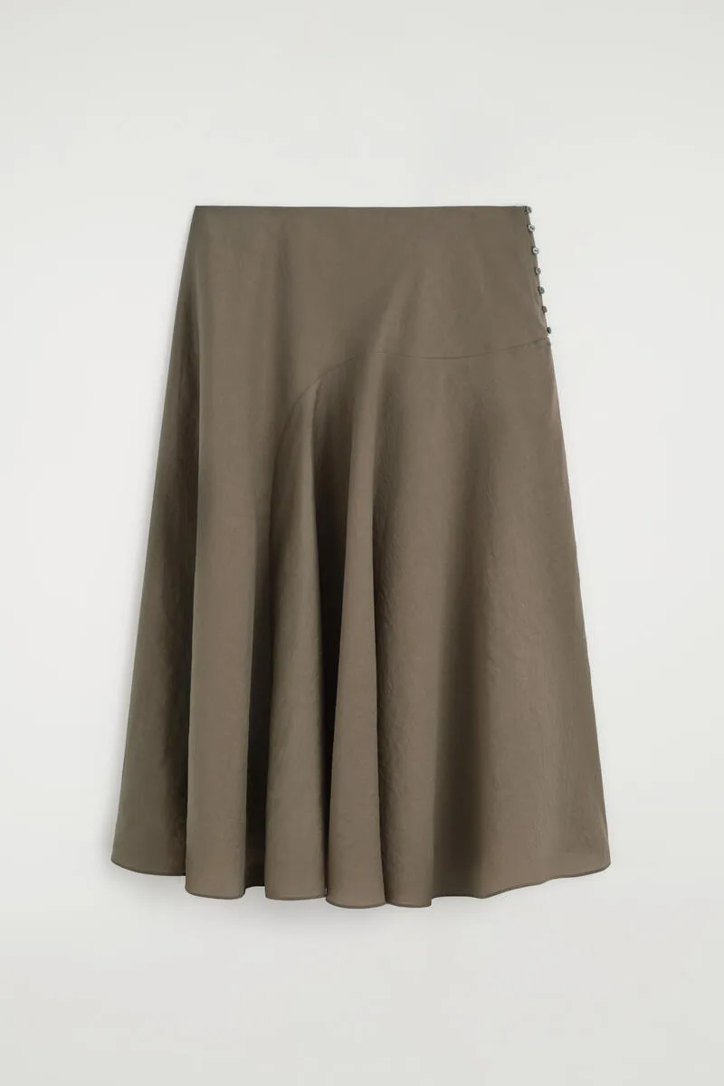 Button-Detail Fluid Midi Skirt