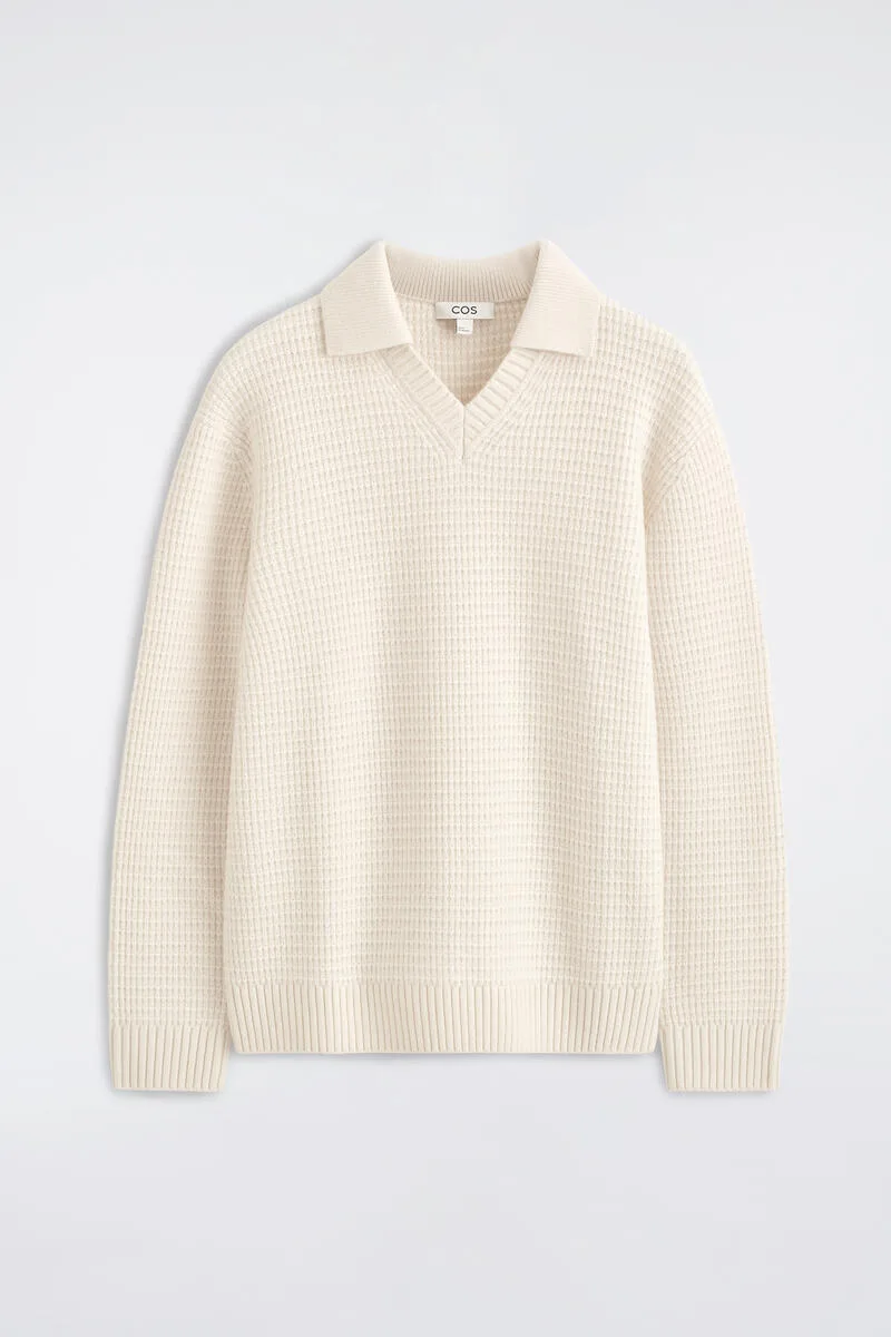 Waffle-Knit Wool Polo Sweater by COS