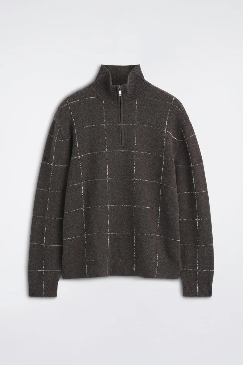 Checked Wool-Cotton Zip-Up Sweater by COS