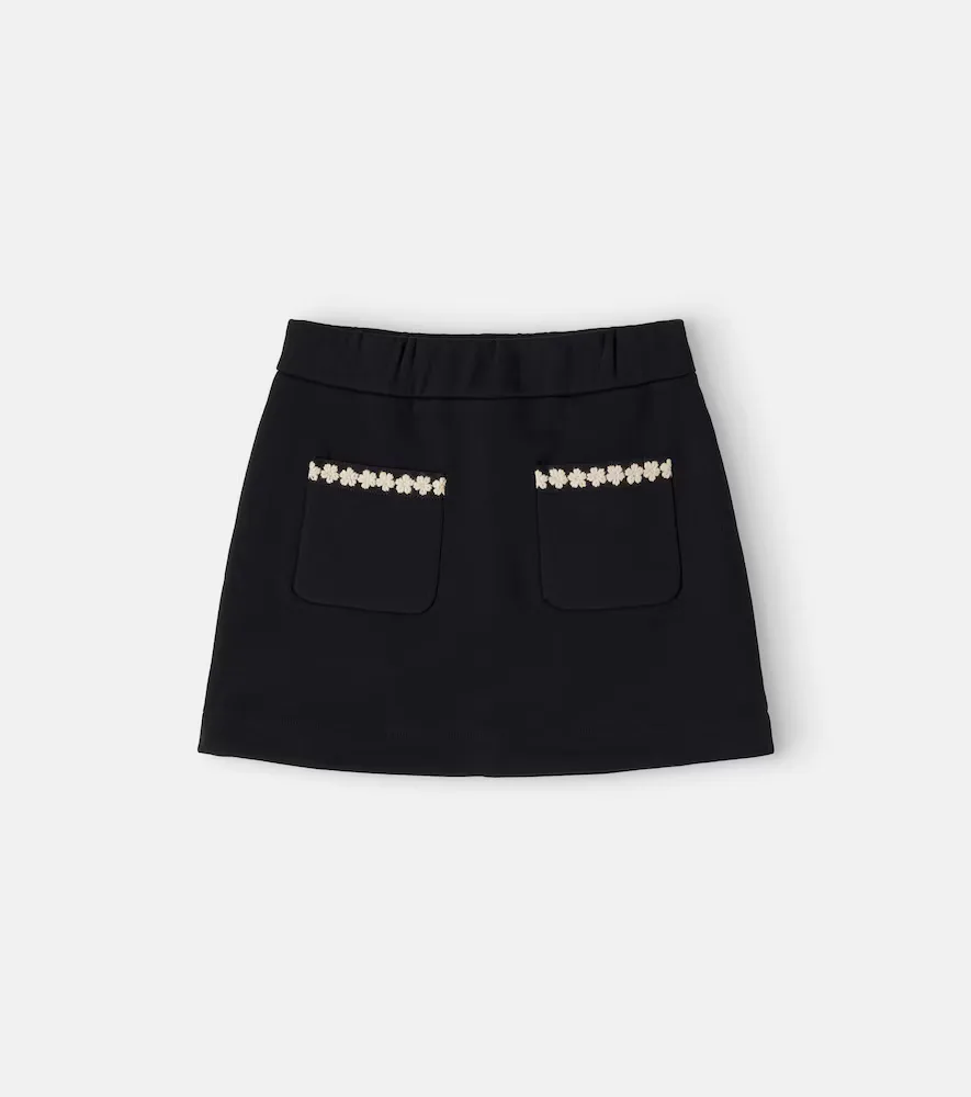 Floral Embroidered Cotton Fleece Skirt by Moncler Enfant
