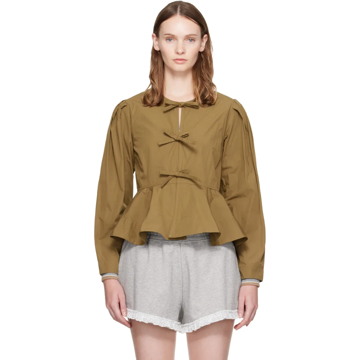 Compact Poplin Long Sleeve Peplum Blouse by GANNI