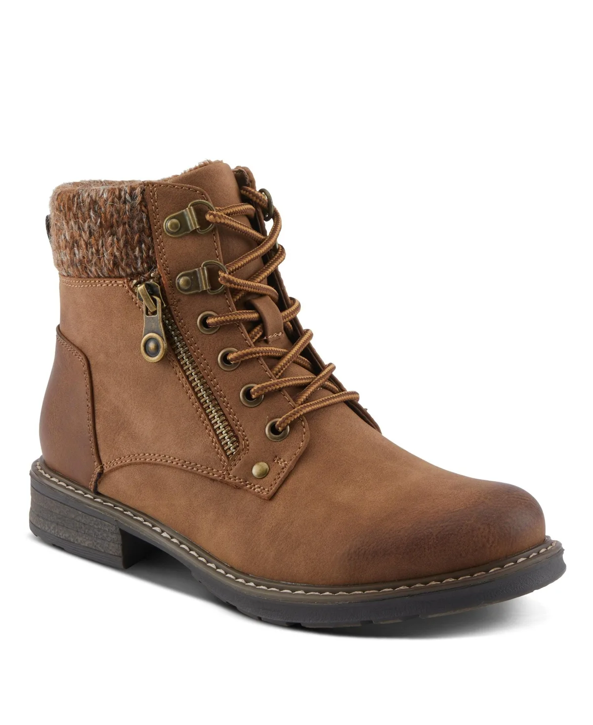 Jadelyn Hiker-Inspired Lace-Up Boots with Sweater Collar and Zipper by Patrizia