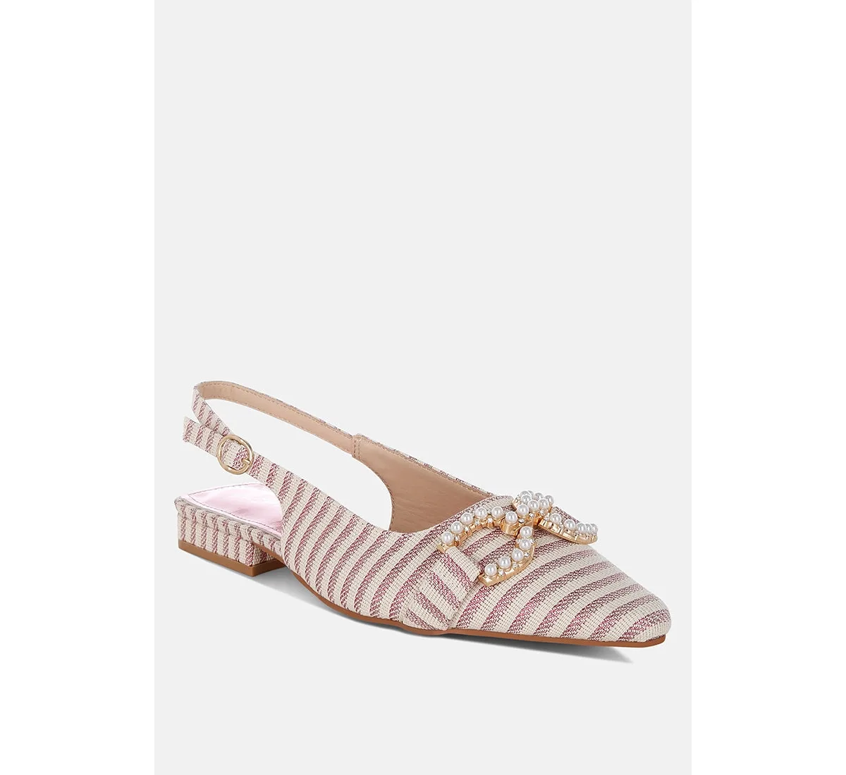 Crina Pearl-Detailed Horsebit Woven Flats by London Rag