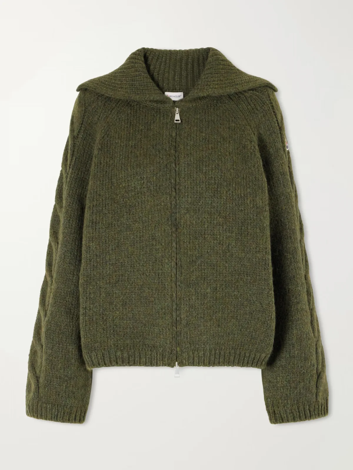 Logo-Appliqué Cable Wool-Blend Cardigan by Moncler