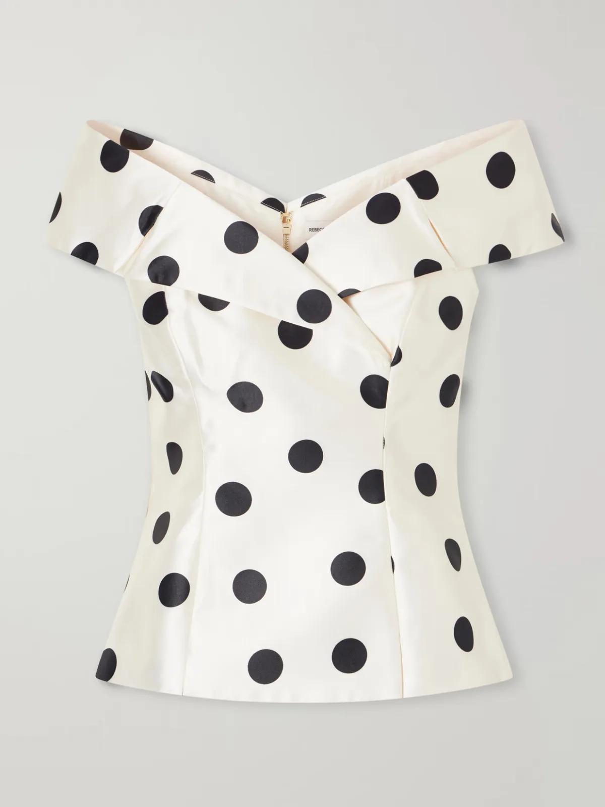 Bacio Off-The-Shoulder Polka-Dot Satin-Twill Top by Rebecca Vallance