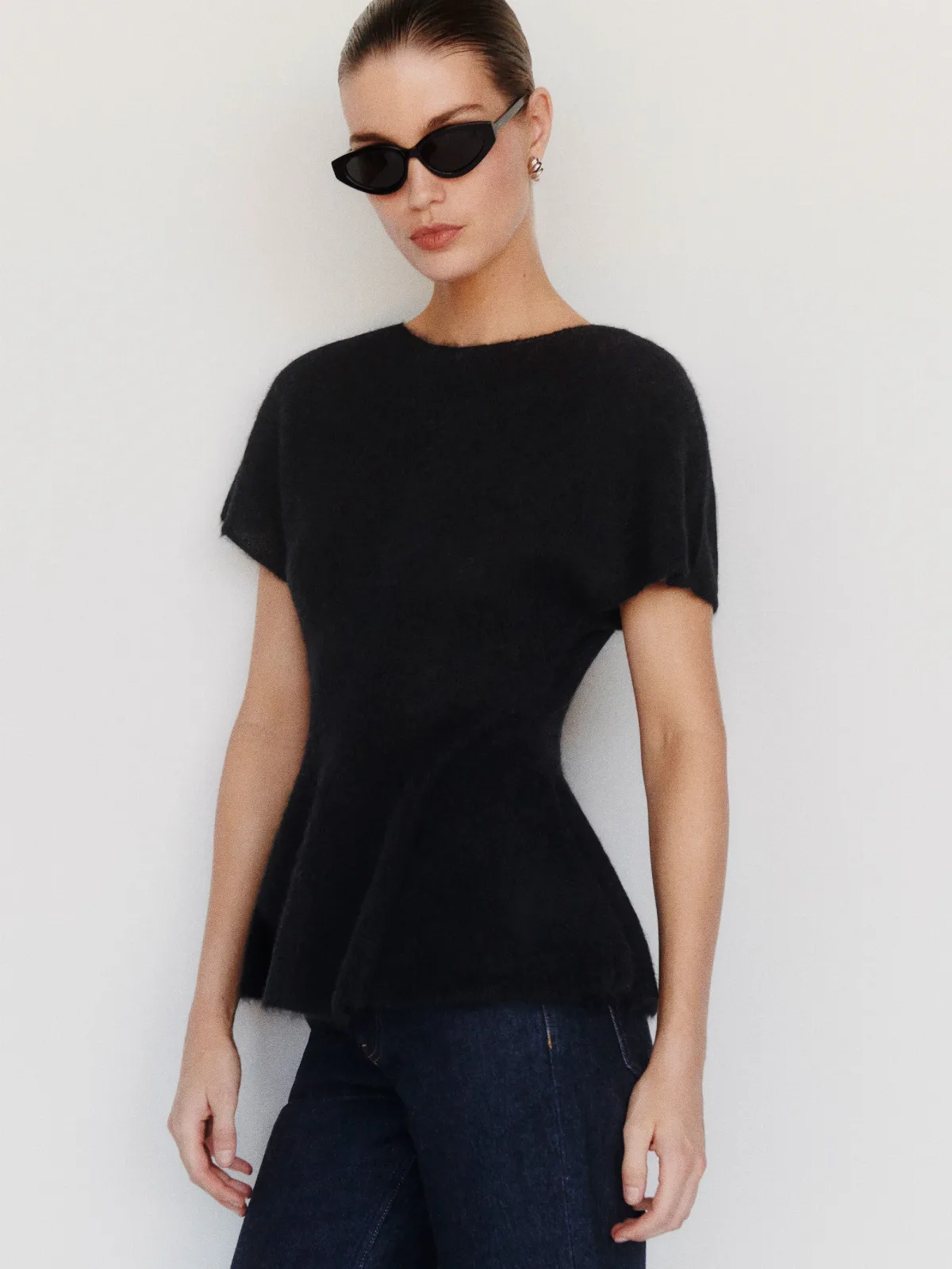 Anna Alpaca Peplum Sweater Top by Reformation