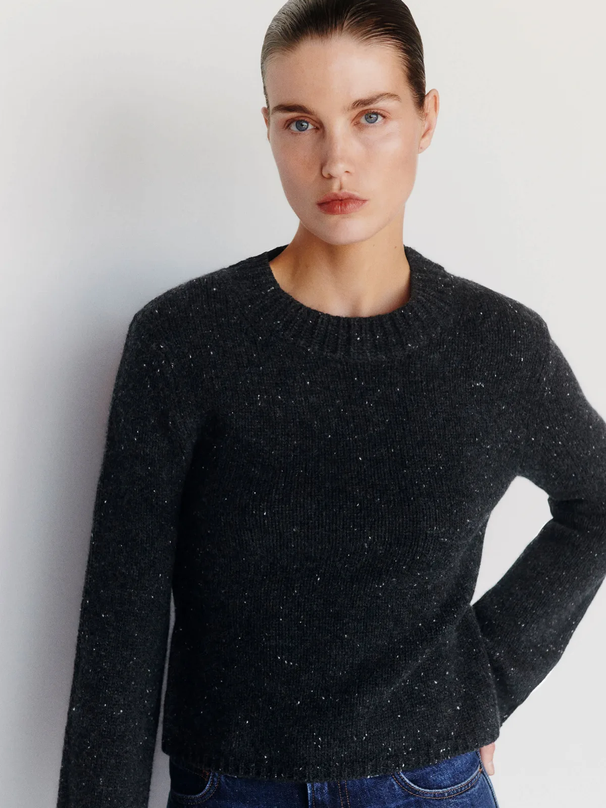 Ashley Regenerative Wool Crew Sweater Black Sheep by Reformation