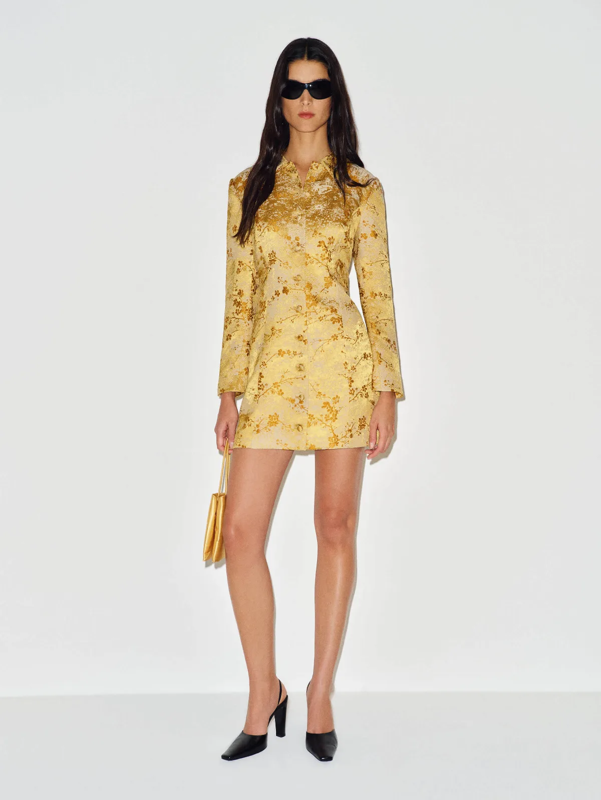 Nemi Dress Gold Brocade by Reformation