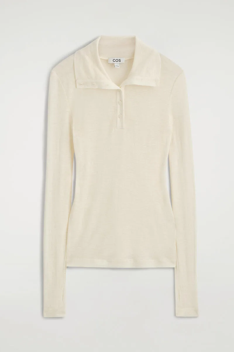 Merino Wool Buttoned Mock-Neck Top by COS