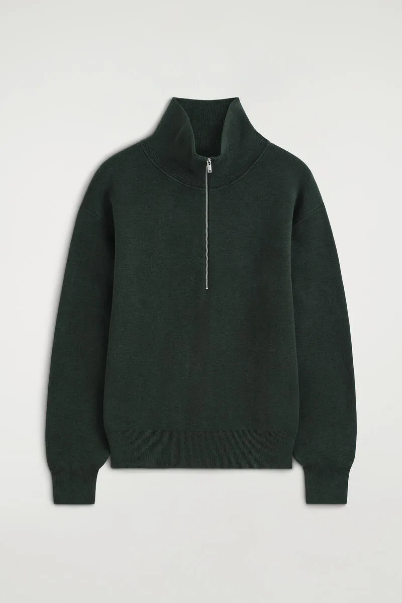 Mock-Neck Half-Zip Knitted Sweater