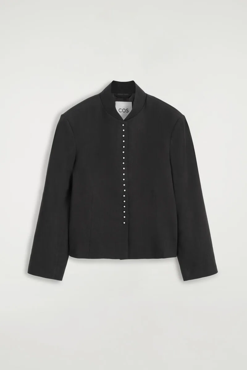 Stud-Detail Cropped Linen Blazer by COS