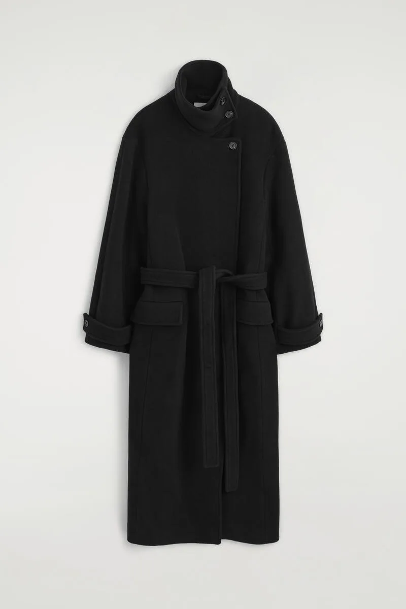 Belted Wool-Blend Mock-Neck Coat by COS