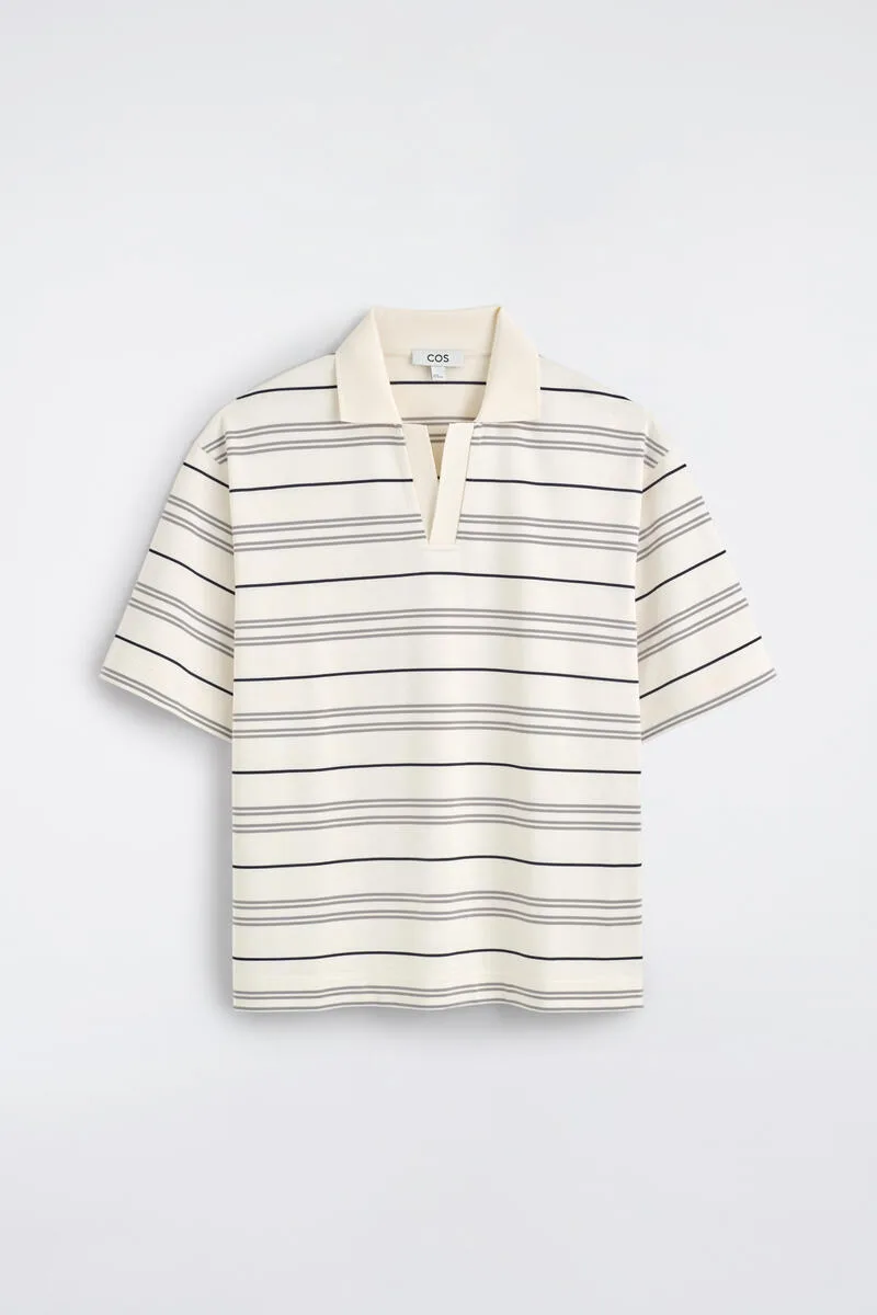 Striped Open-Collar Polo Shirt by COS