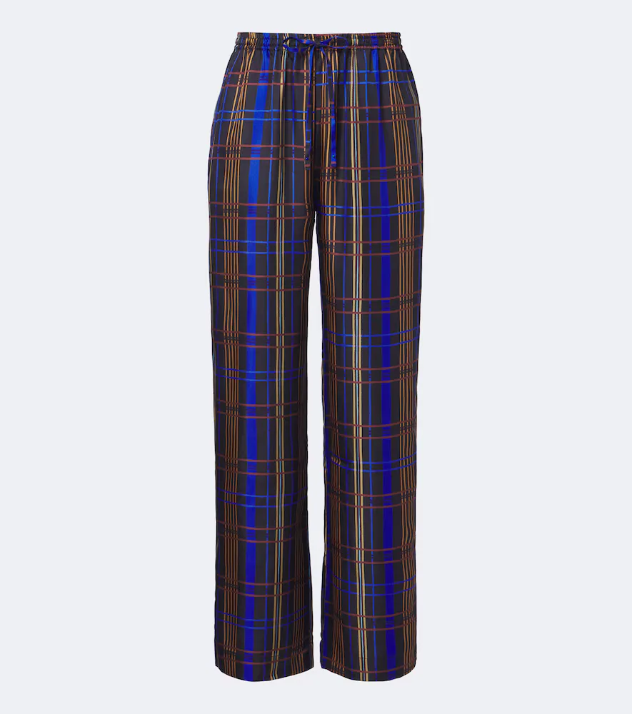 Aurelia Plaid Silk Twill Wide-Leg Pants by Asceno