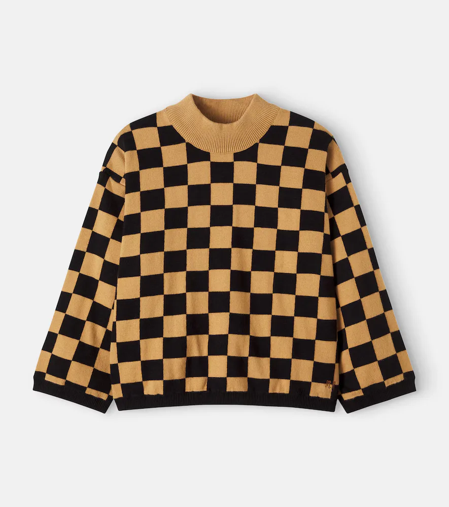 Checked Knitted Cotton Sweater by Mini Rodini