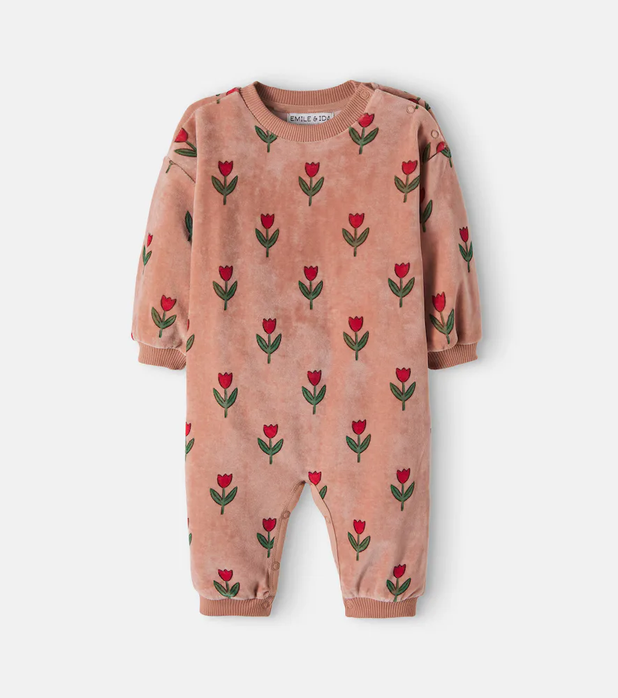 Baby Floral Cotton-Blend Velvet Onesie by Emile et Ida