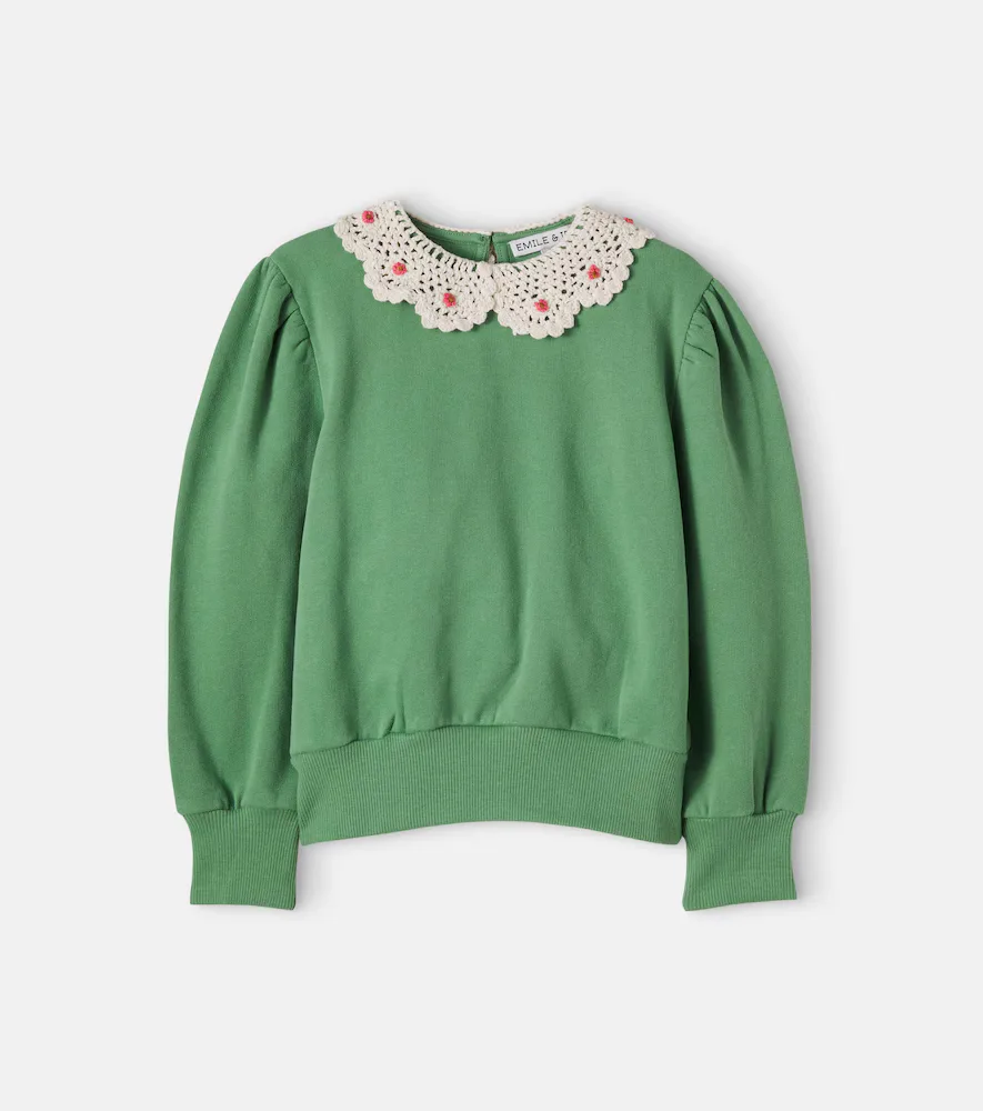 Crochet-Trimmed Cotton Jersey Sweatshirt by Emile et Ida