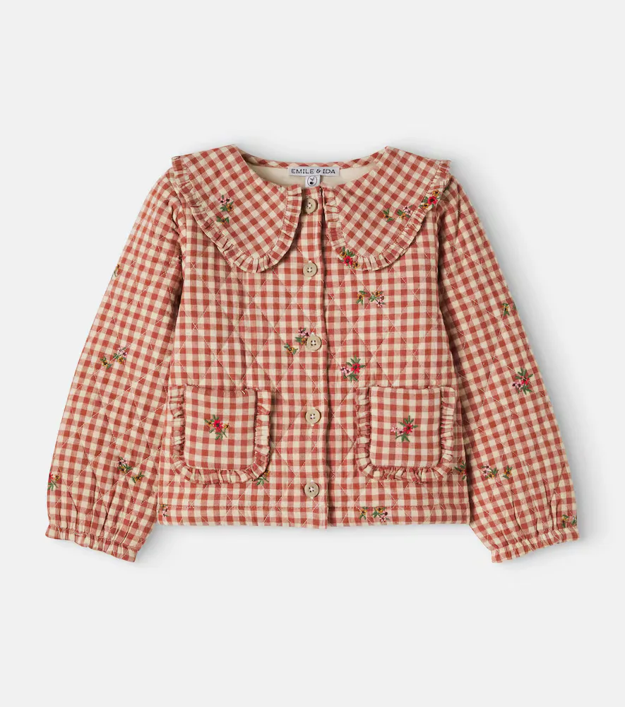 Floral Embroidered Gingham Cotton Jacket by Emile et Ida