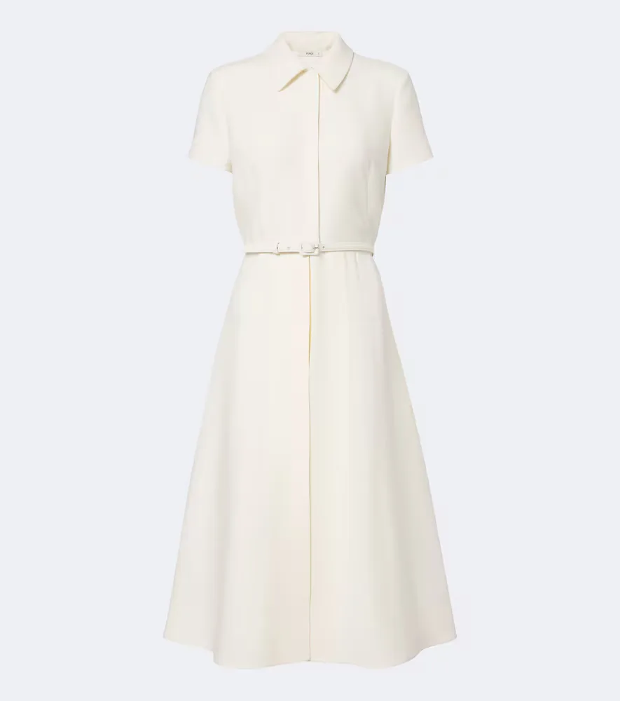 Belted Wool and Silk Midi Dress by Fendi