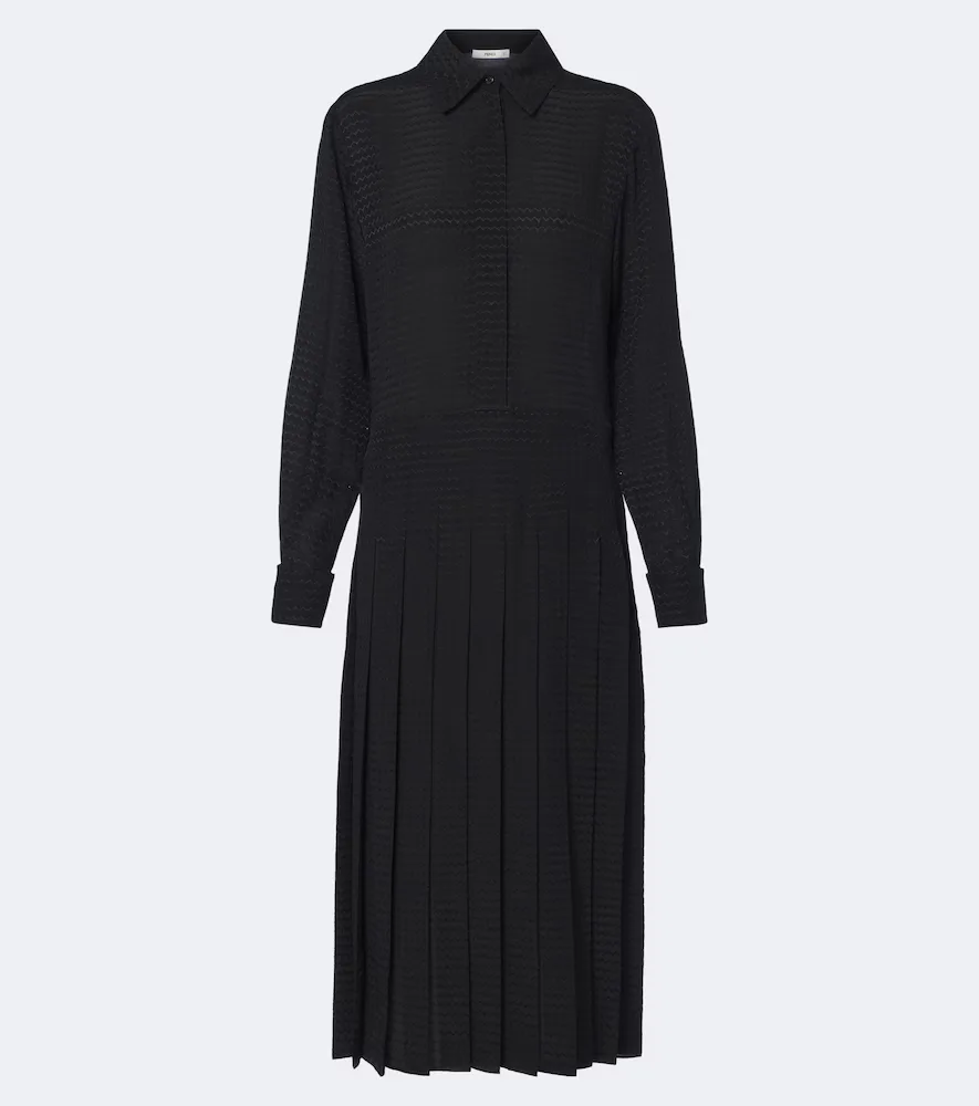 Chevron Jacquard Pleated Silk Midi Dress by Fendi