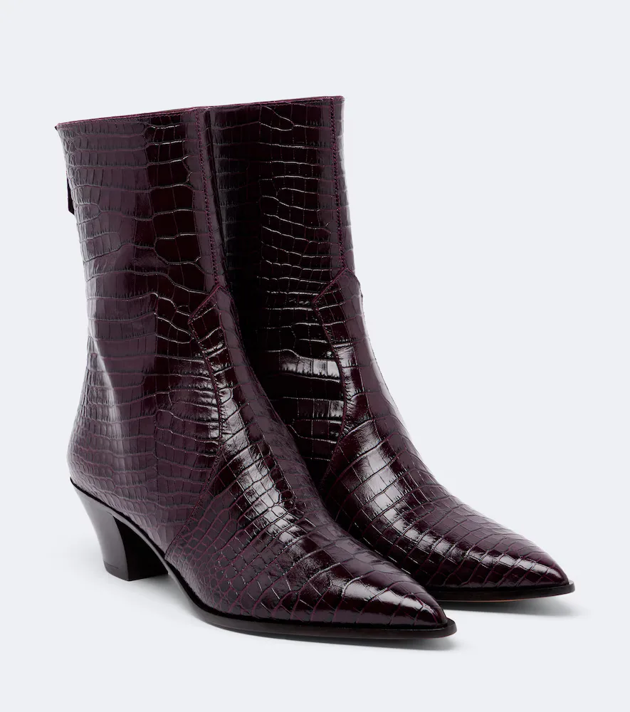 Brunswick Croc-Effect Leather Ankle Boots by Aquazzura