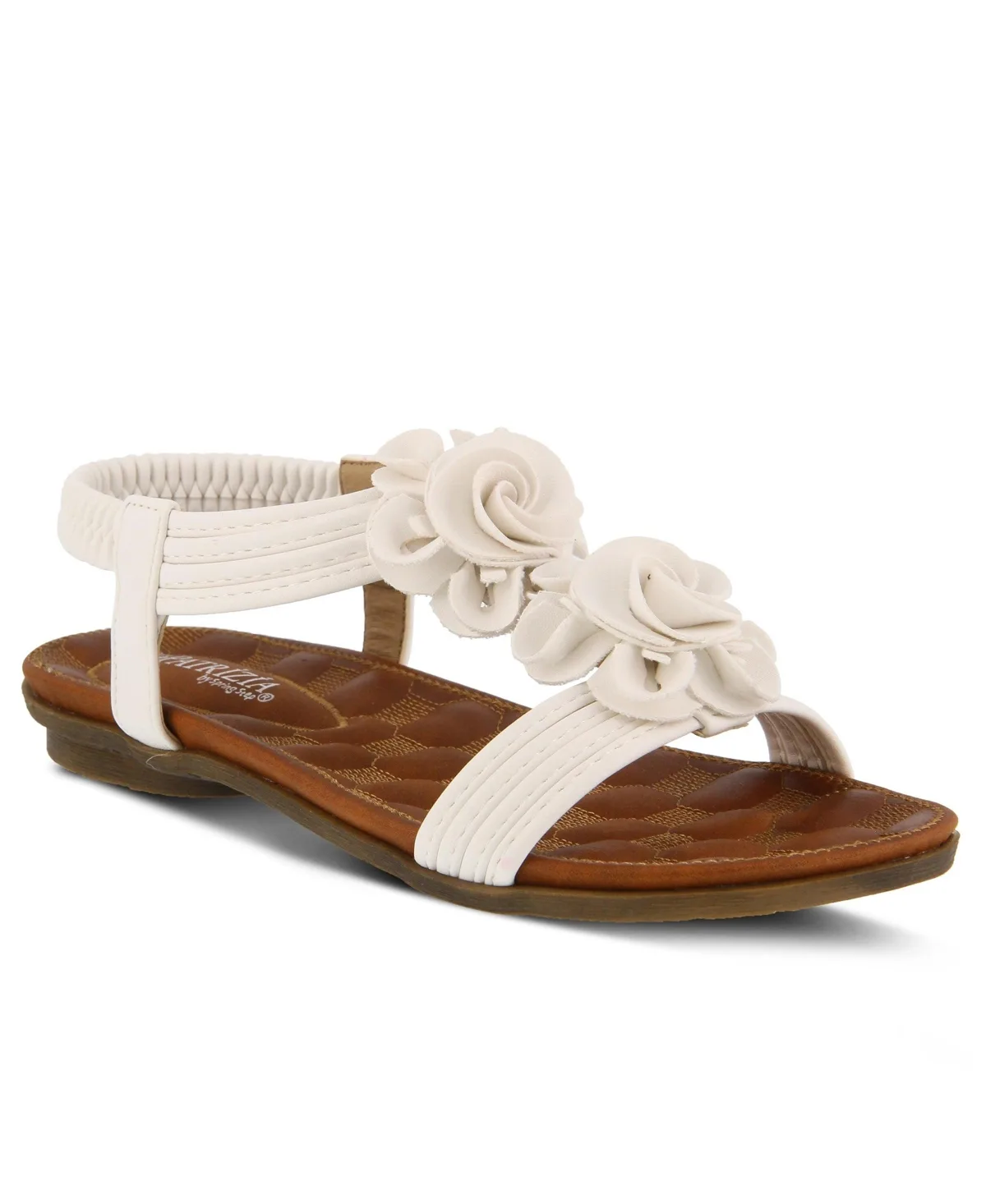 Nectarine Floral T-Strap Sandal with Elastic Back and Quilted Footbed by Patrizia