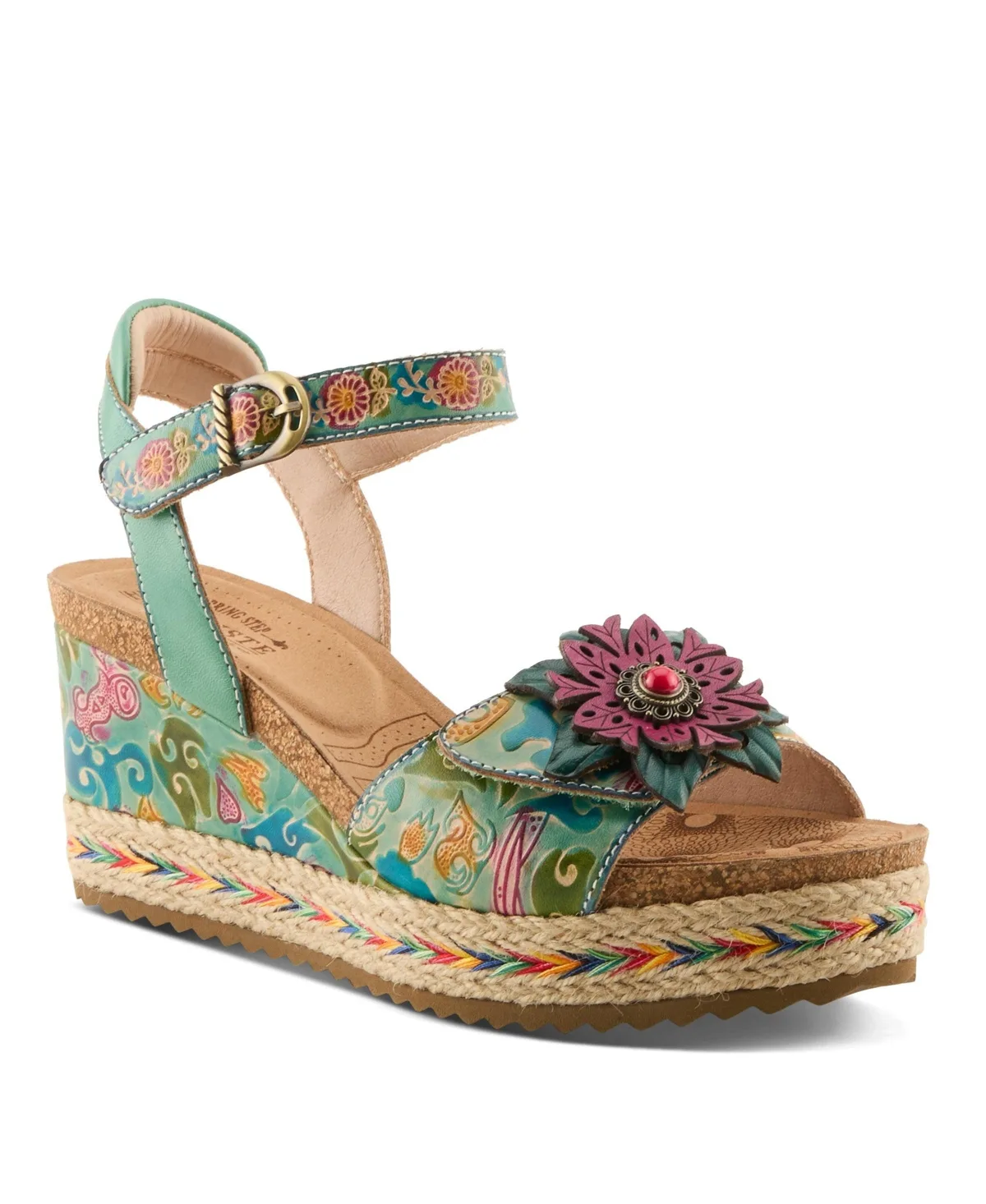 Boca Wedge Sandal with Hand-Painted Leather Vamp
