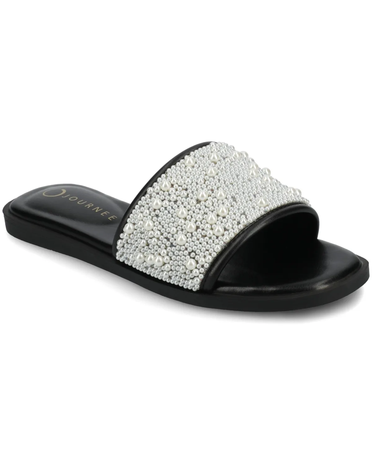 Precly Faux Pearl Single Band Flat Sandals by Journee Collection