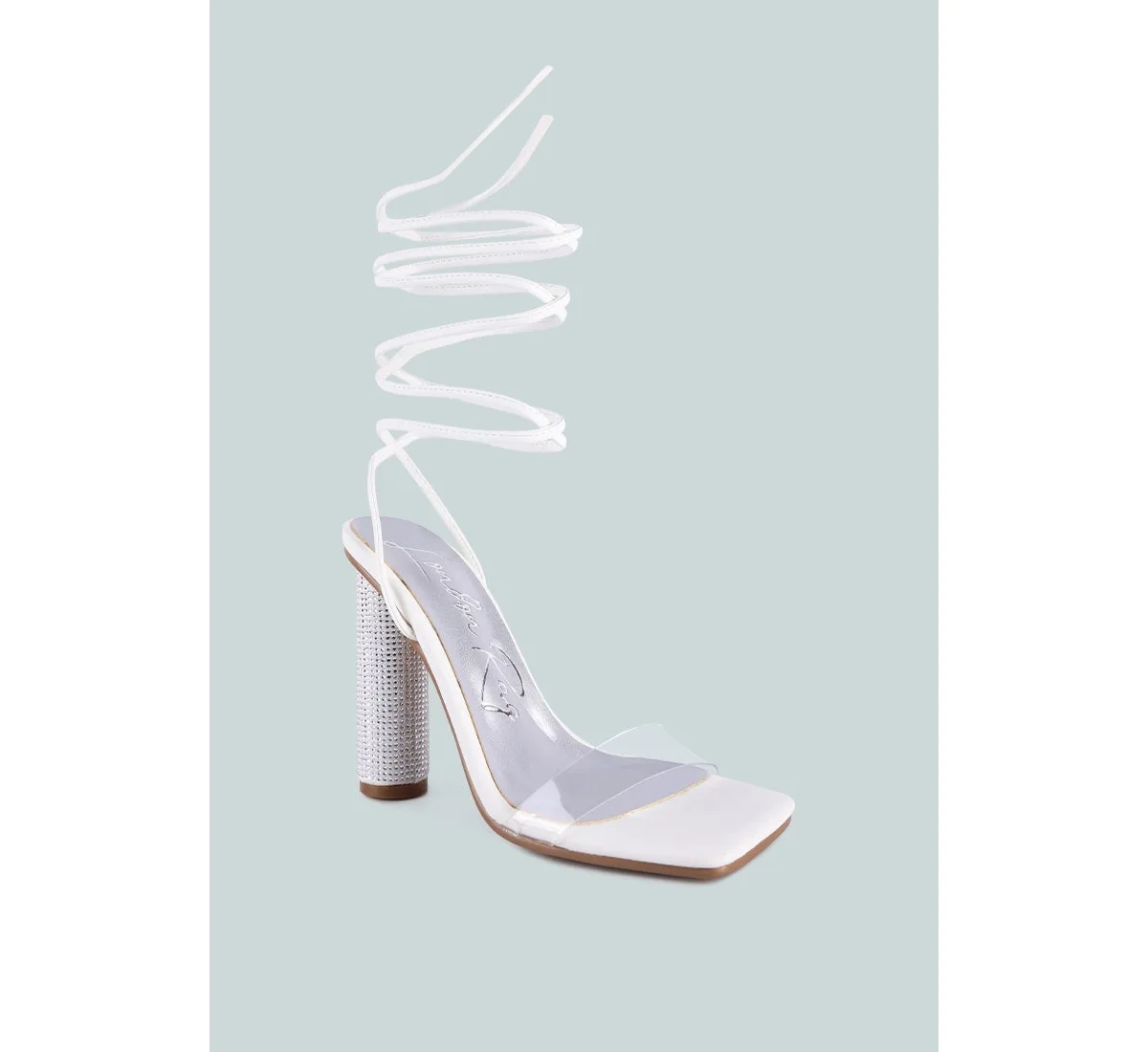 Scansta Lace Up Rhinestone Embellished Heel Sandals by London Rag