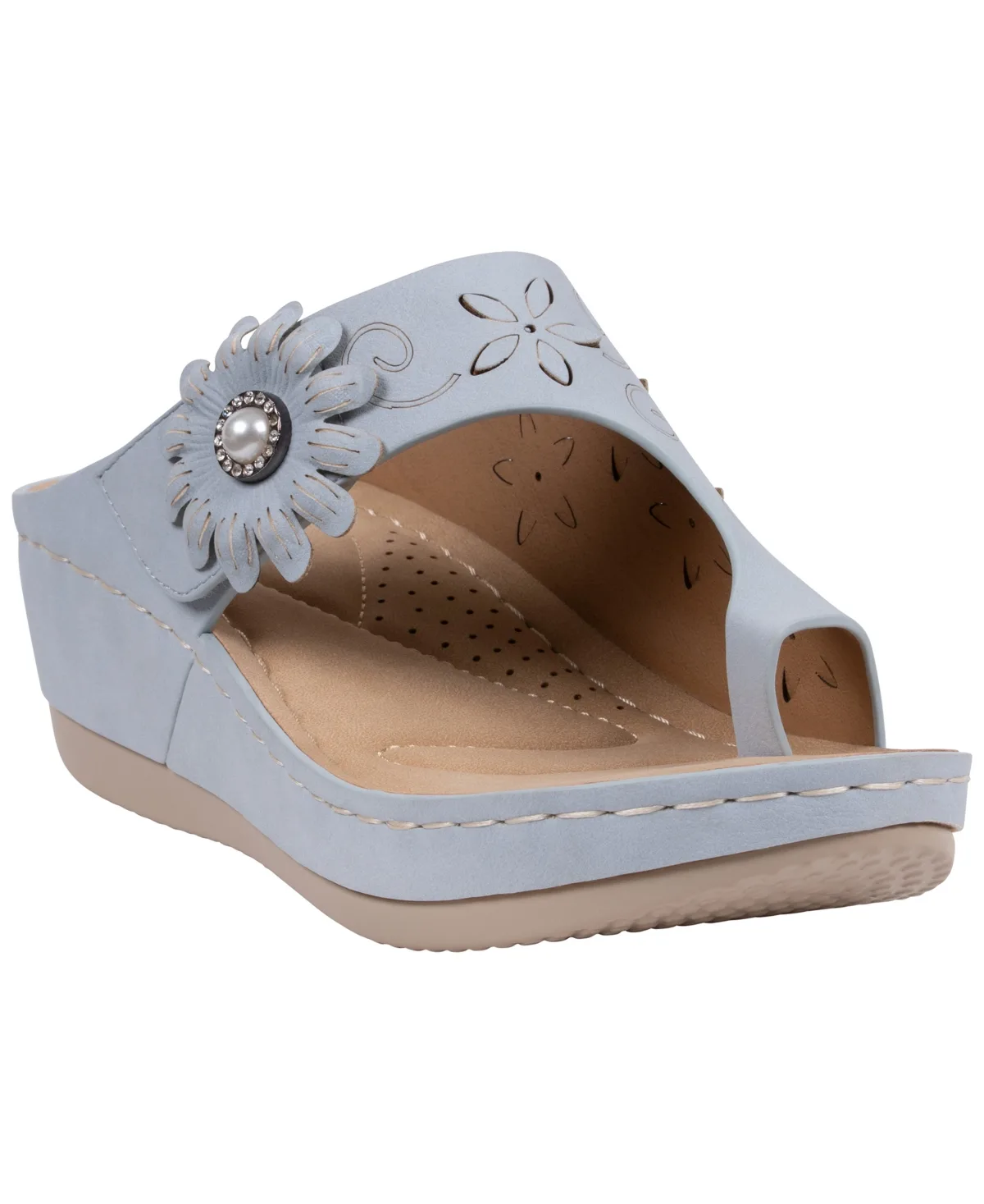 Skylar Floral Rosette Round Toe Wedge Sandals by Gc Shoes