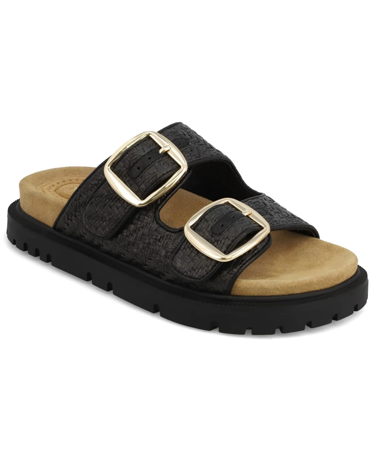 Monica Woven Double Buckle Slip-On Sandals
