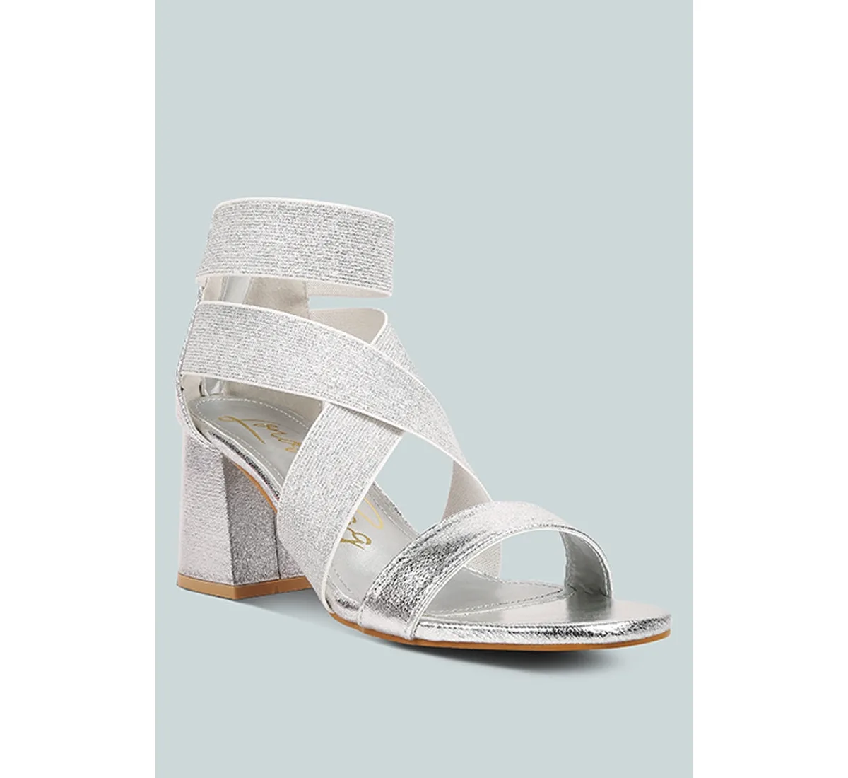 Huskies Metallic Faux Leather Block Heel Sandals by London Rag