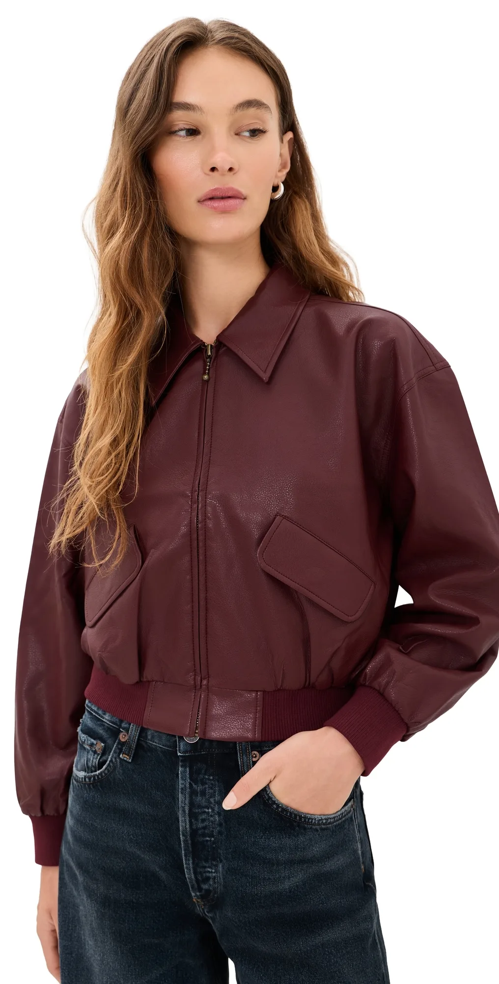 The Better Than Leather Cropped Bomber Jacket by Good American