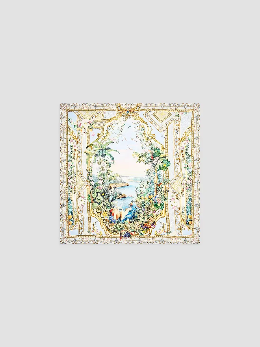 Large Crystal-Embellished Printed Silk Scarf by Camilla