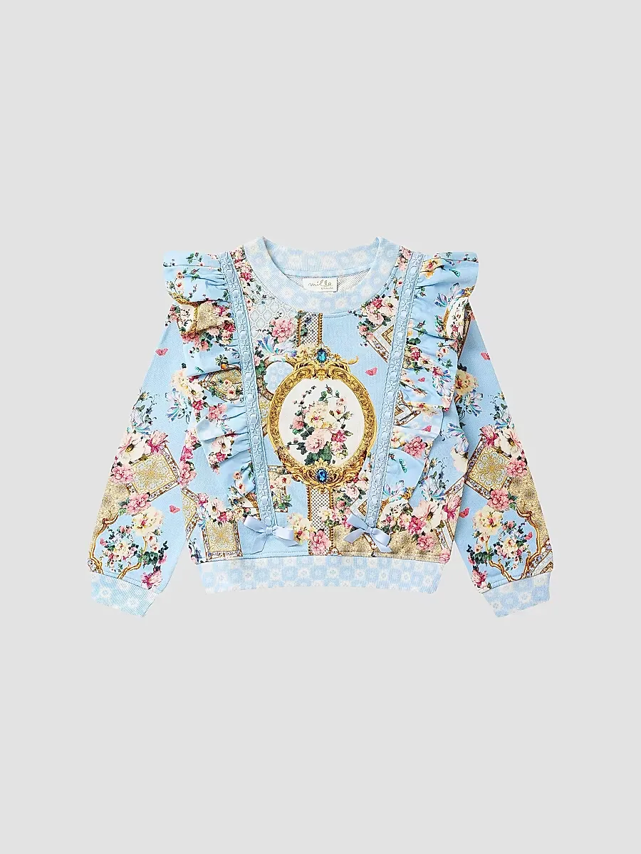Printed Ribbon Ruffled Sweatshirt by Camilla