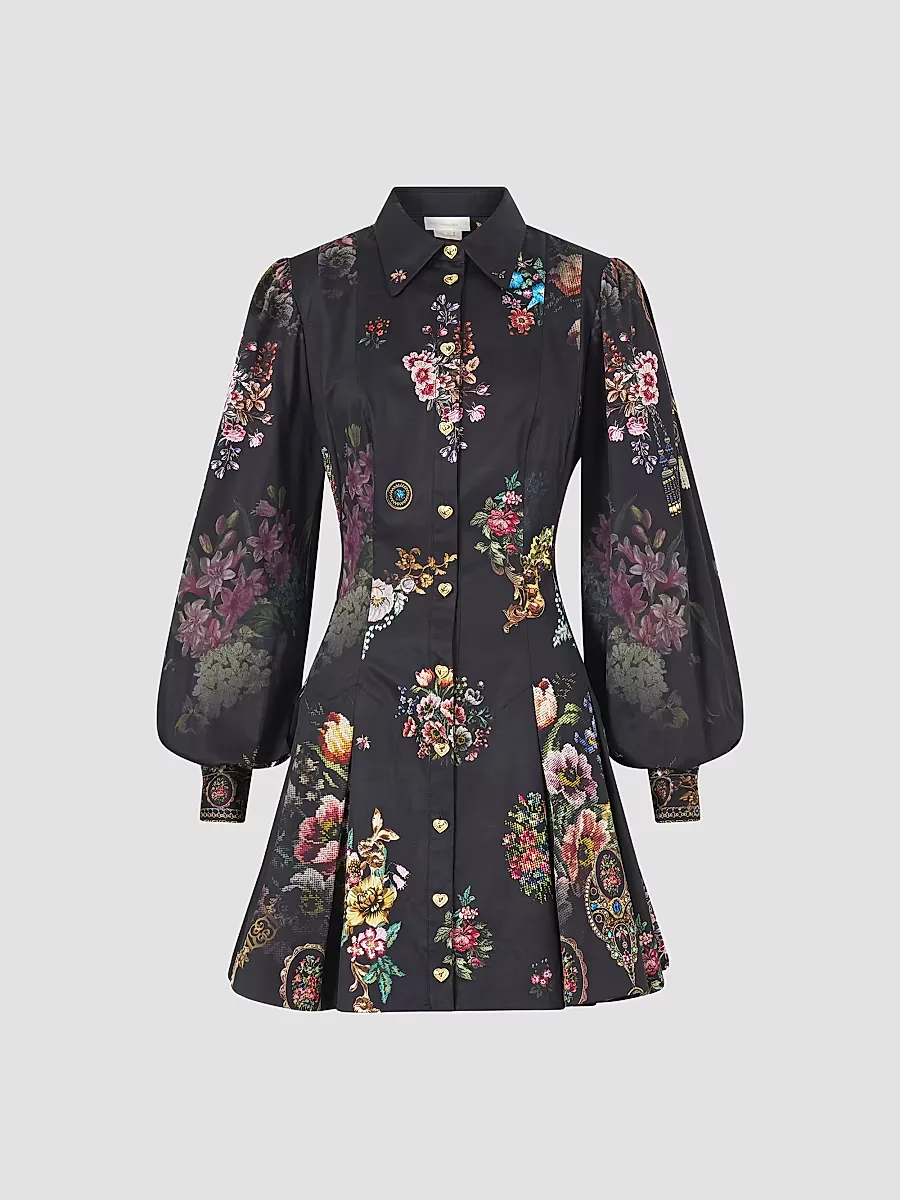 Night Garden Stretch-Cotton Shirtdress