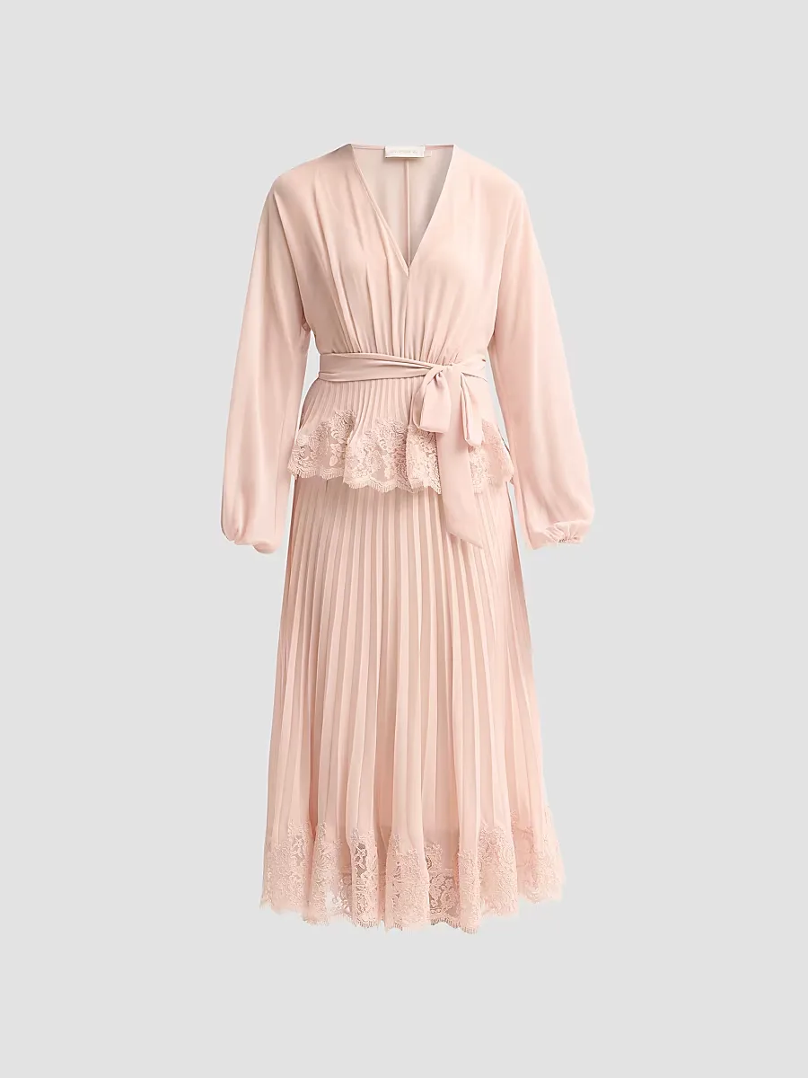 Pleated Lace Midi Dress by Zimmermann