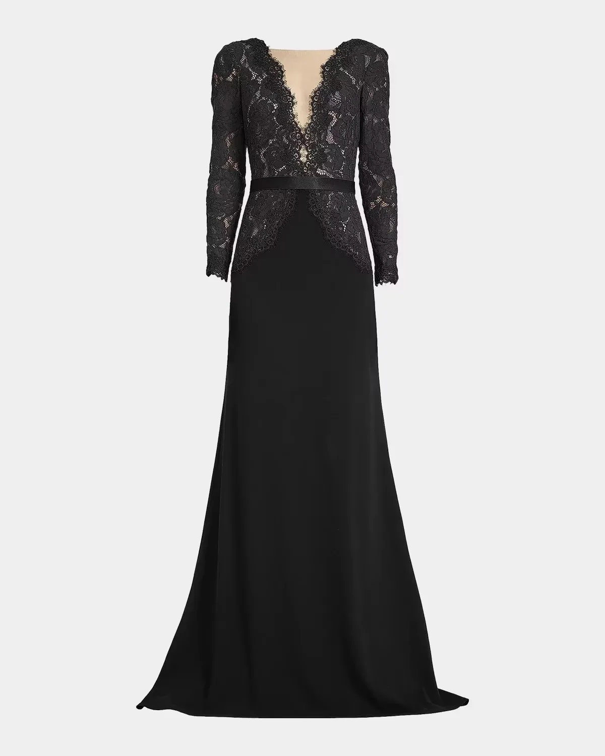 Plunging Illusion Lace & Crepe Gown by Tadashi Shoji