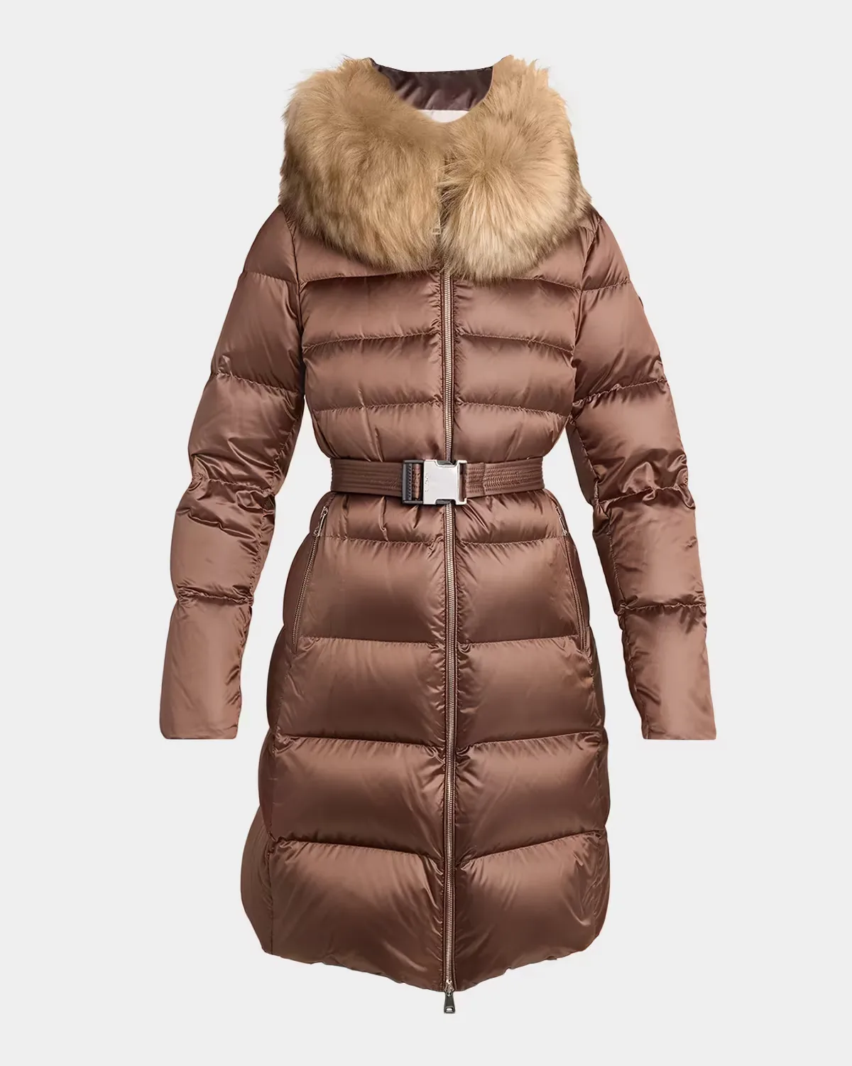 Leersie Hooded Shearling-Trimmed Long Down Jacket by Moncler