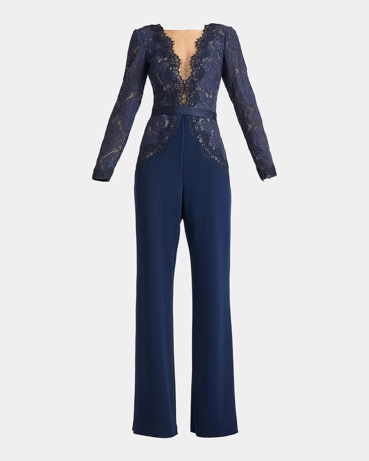 Amaris Plunging Illusion Lace & Crepe Jumpsuit by Tadashi Shoji