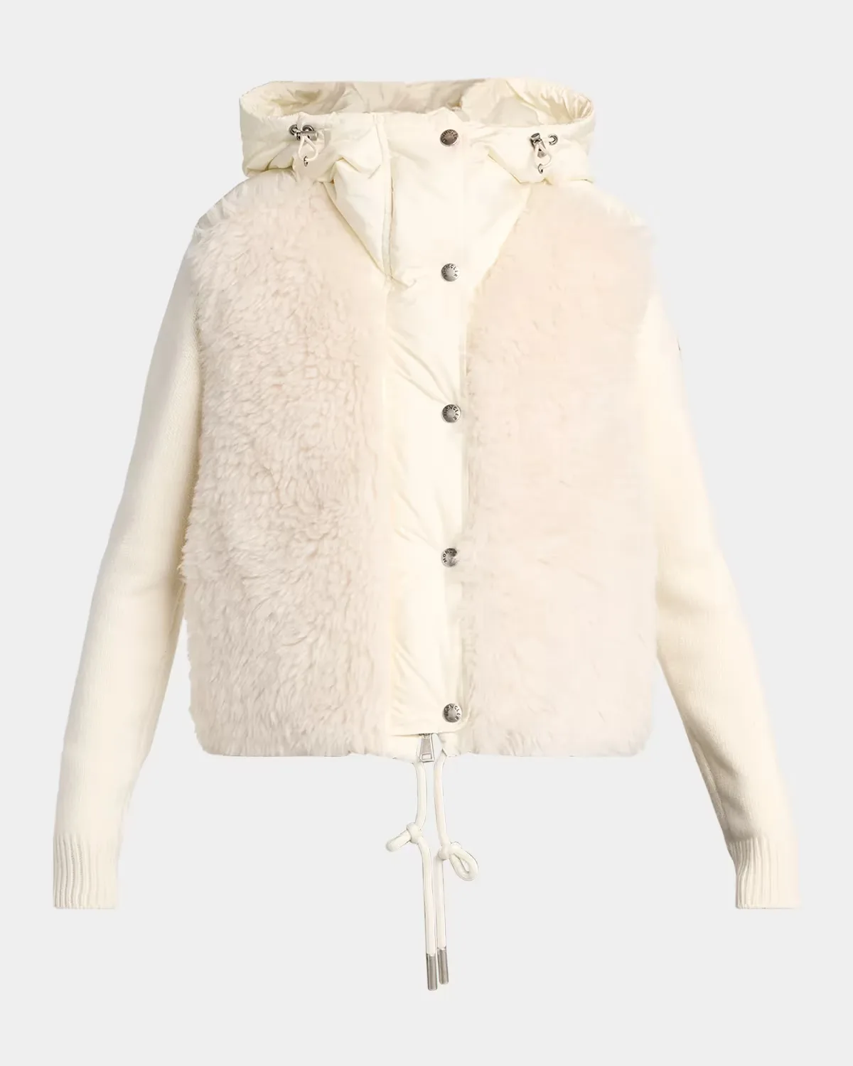 Wool and Cashmere Blend Padded Zip-Up Cardigan with Faux Fur