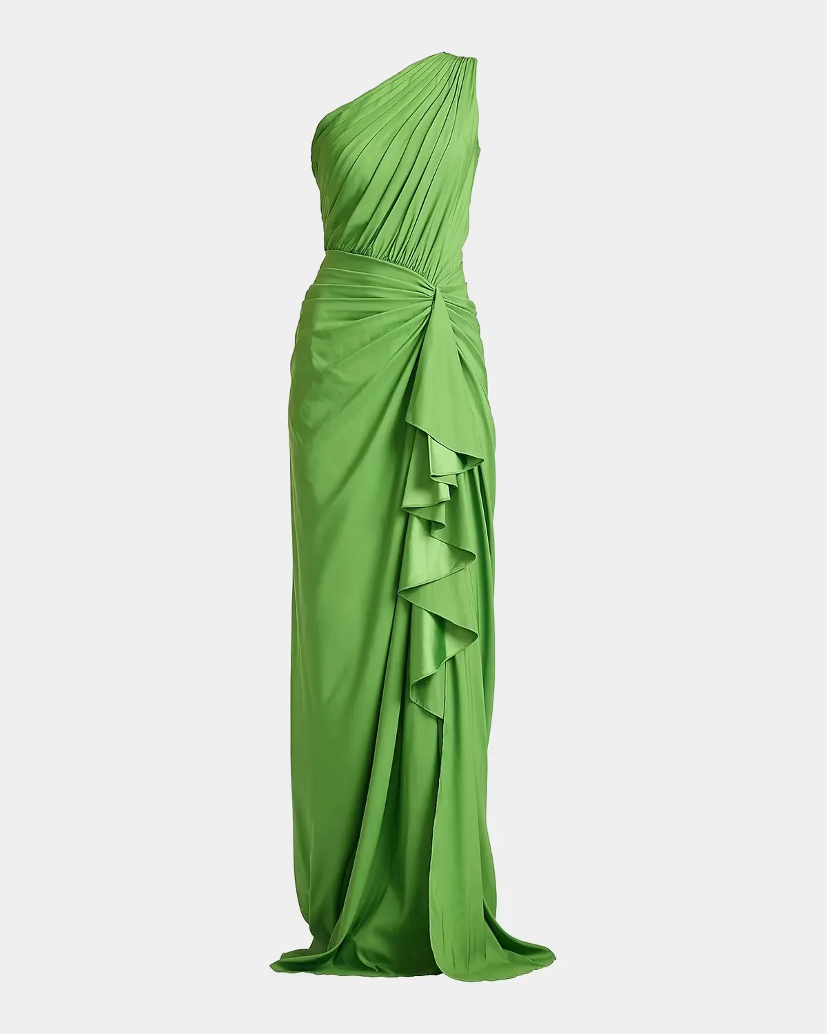 One-Shoulder Shirred Ruffle Gown by Tadashi Shoji
