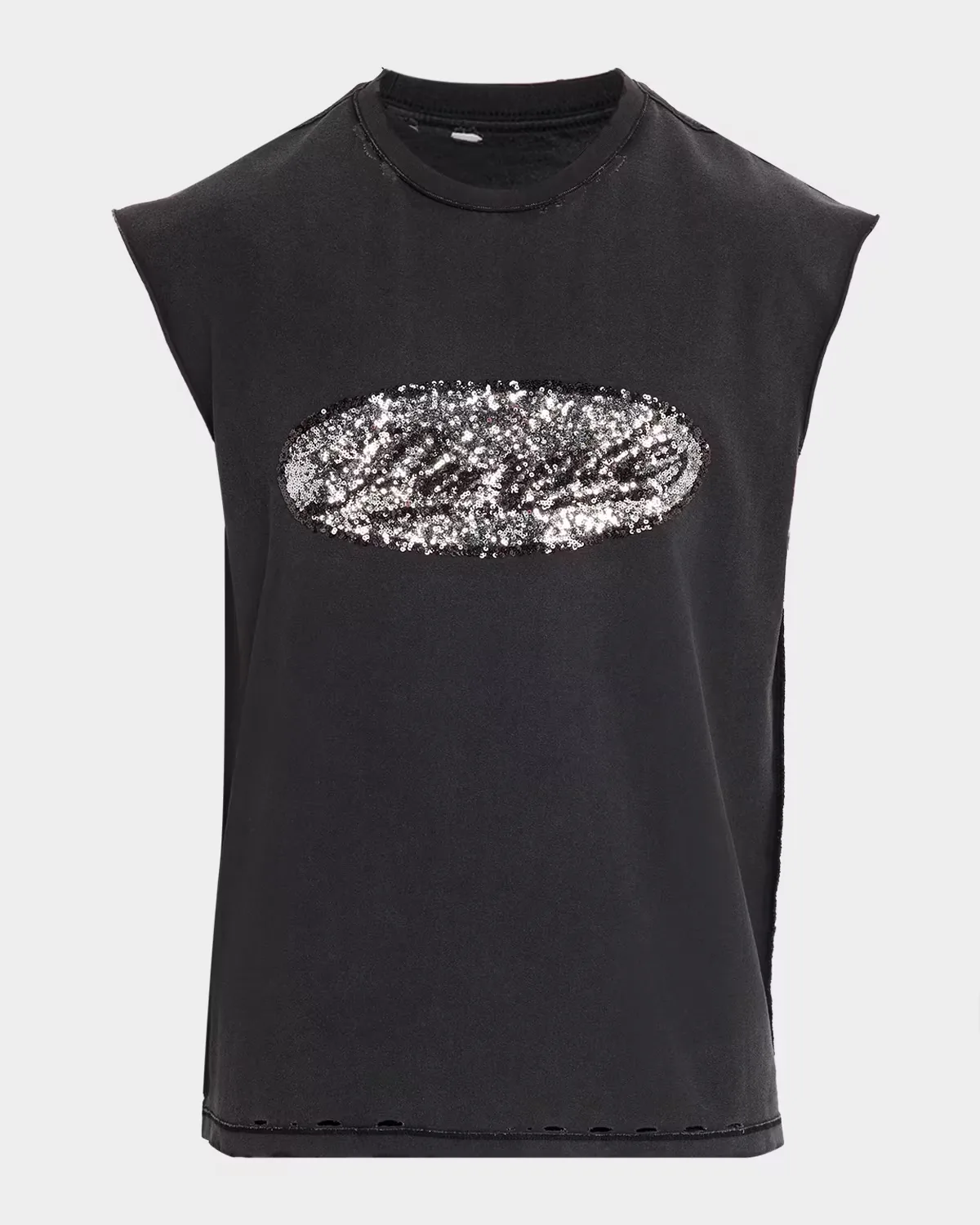 Sequin-Logo Distressed Cotton Tank Top by PURPLE