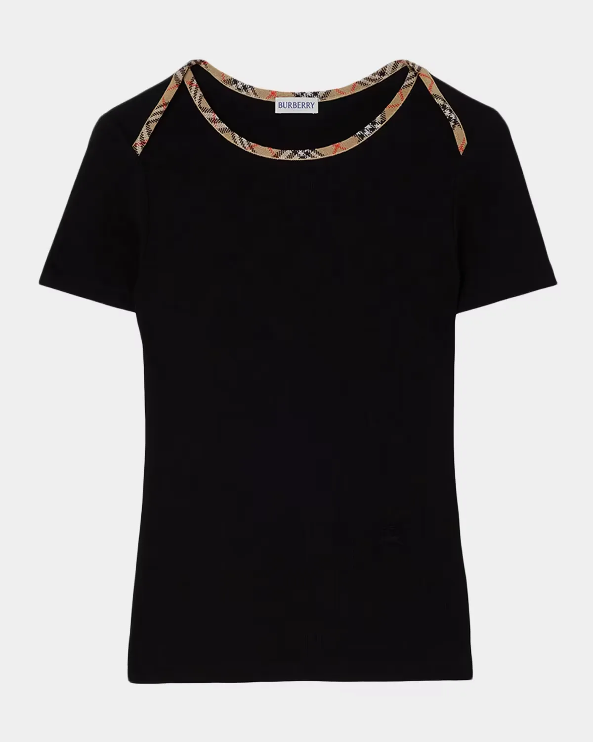 Stephanie Check-Trim Cotton Rib T-Shirt by Burberry