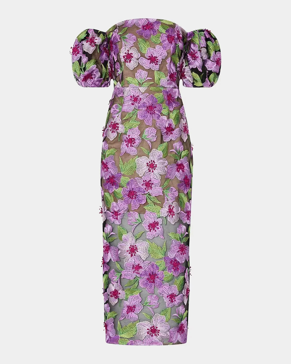 Nira Floral-Embroidered Off-The-Shoulder Midi-Dress by Milly