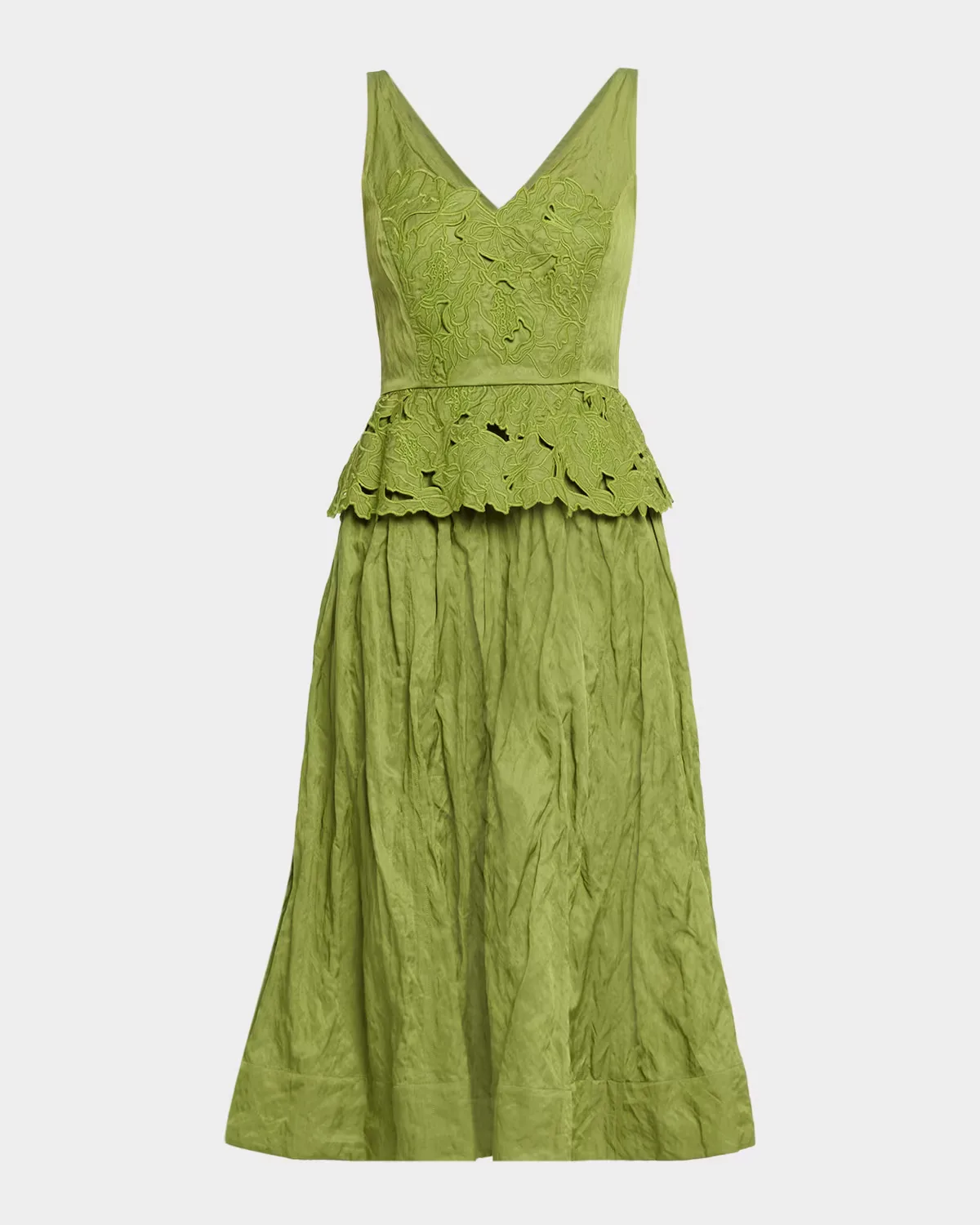 Sleeveless Floral Embroidered Peplum Midi Dress by Jason Wu Collection