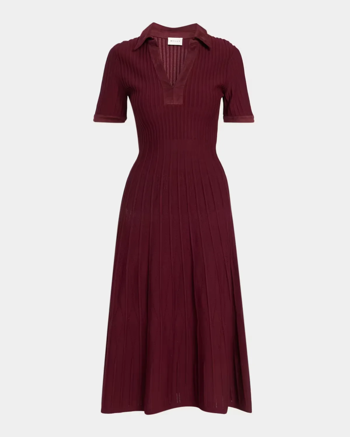 Dylan Johnny-Collar Ribbed Midi Dress