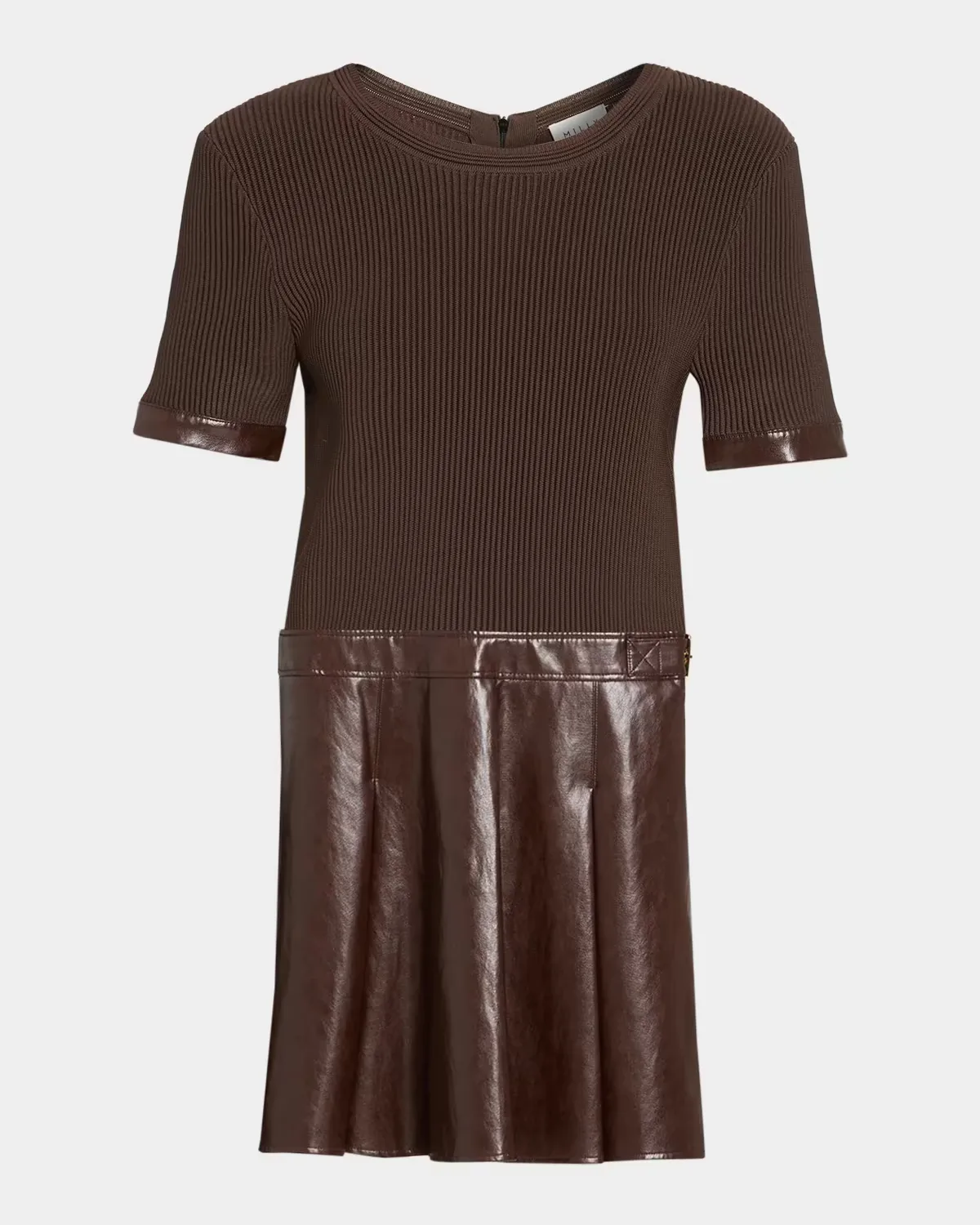 Devyn Rib-Knit Mixed-Media A-Line Mini Dress by Milly