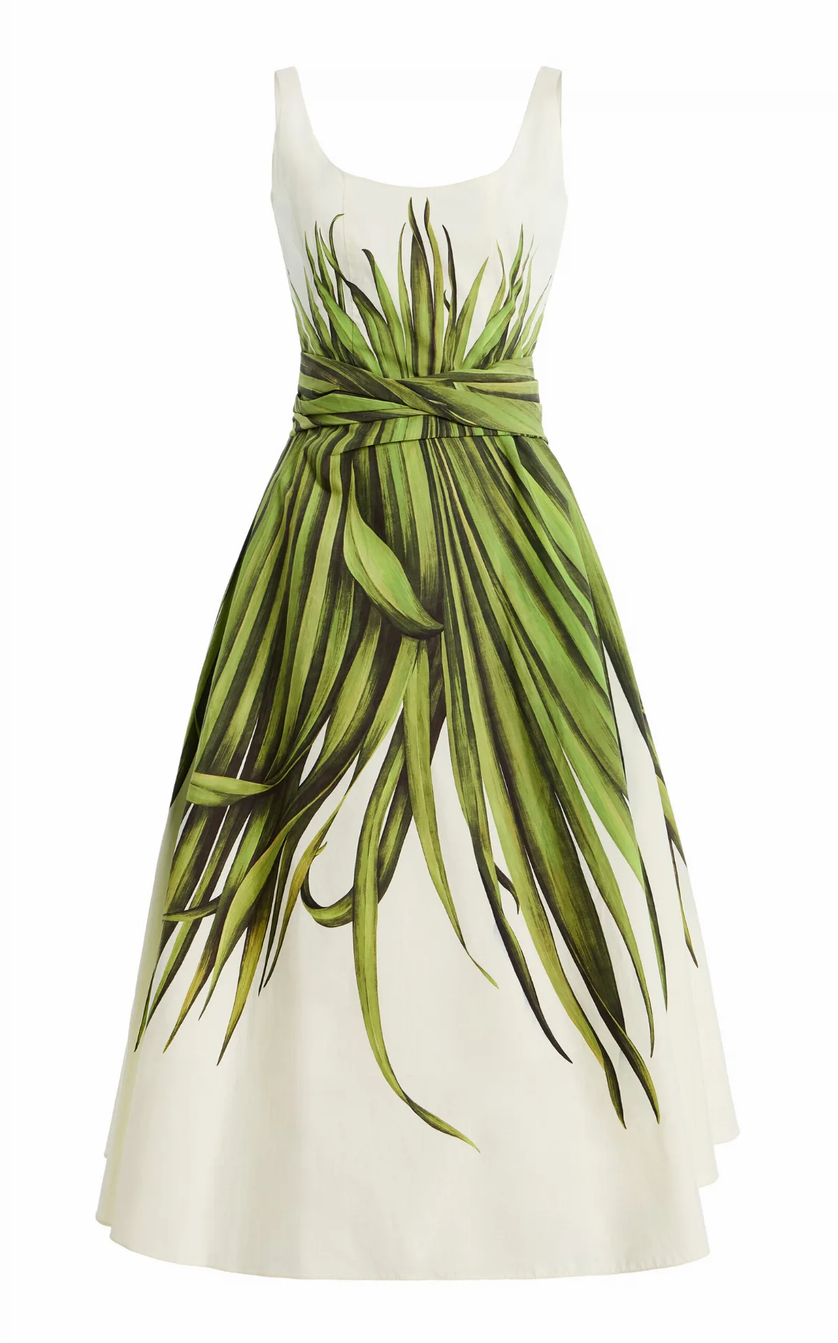 Palm Leaves Cotton-Poplin Midi Dress by Oscar de la Renta
